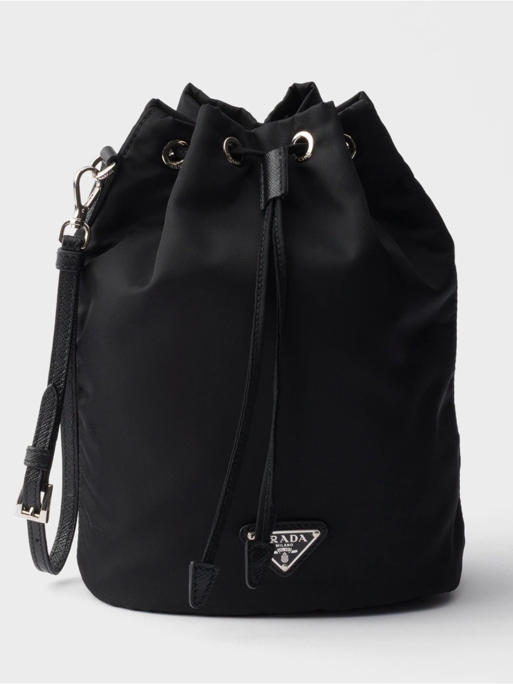 Prada Black Nylon Drawstring Mini Bucket Bag